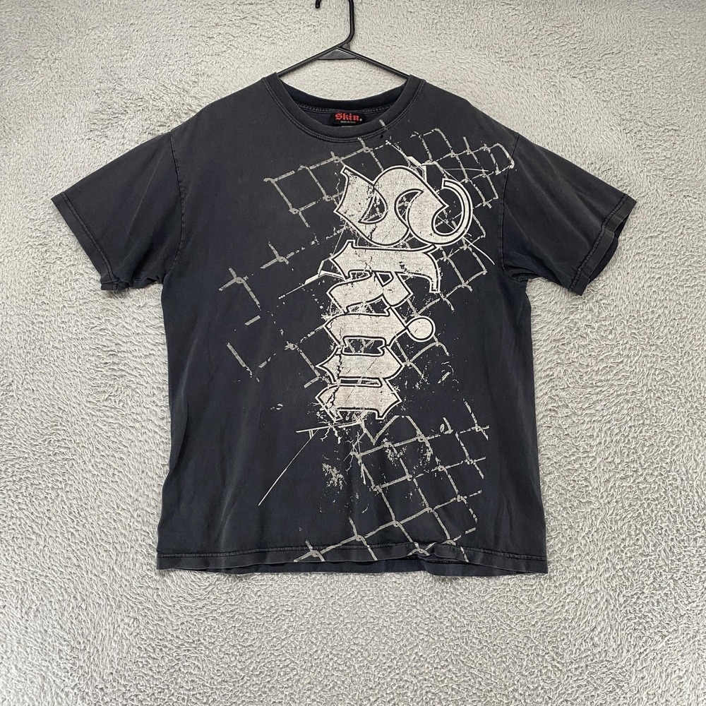 Skin Industries Y2K Shirt Mens XL Black Chainlink Logo Graphic Tee Streetwear